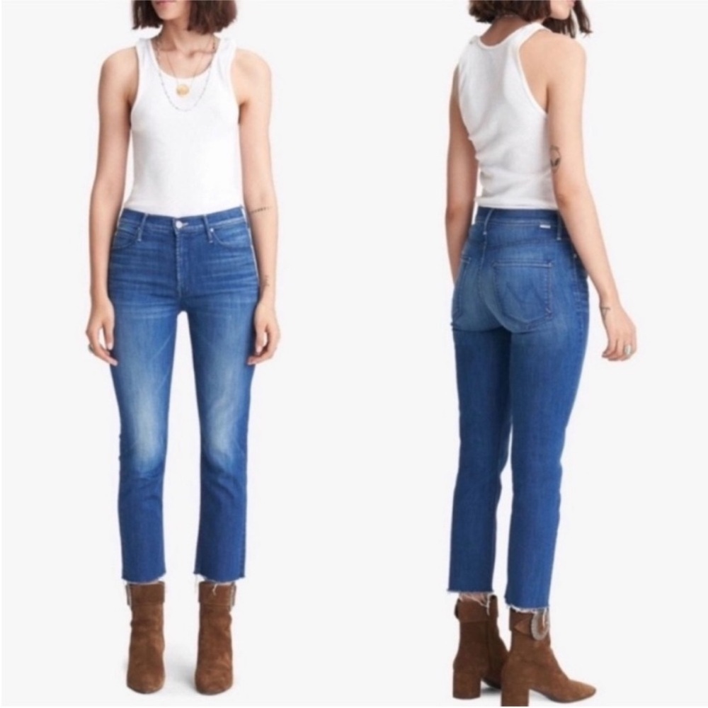 MOTHER The Mid Rise Dazzler Crop Fray Jeans in Squeeze It
